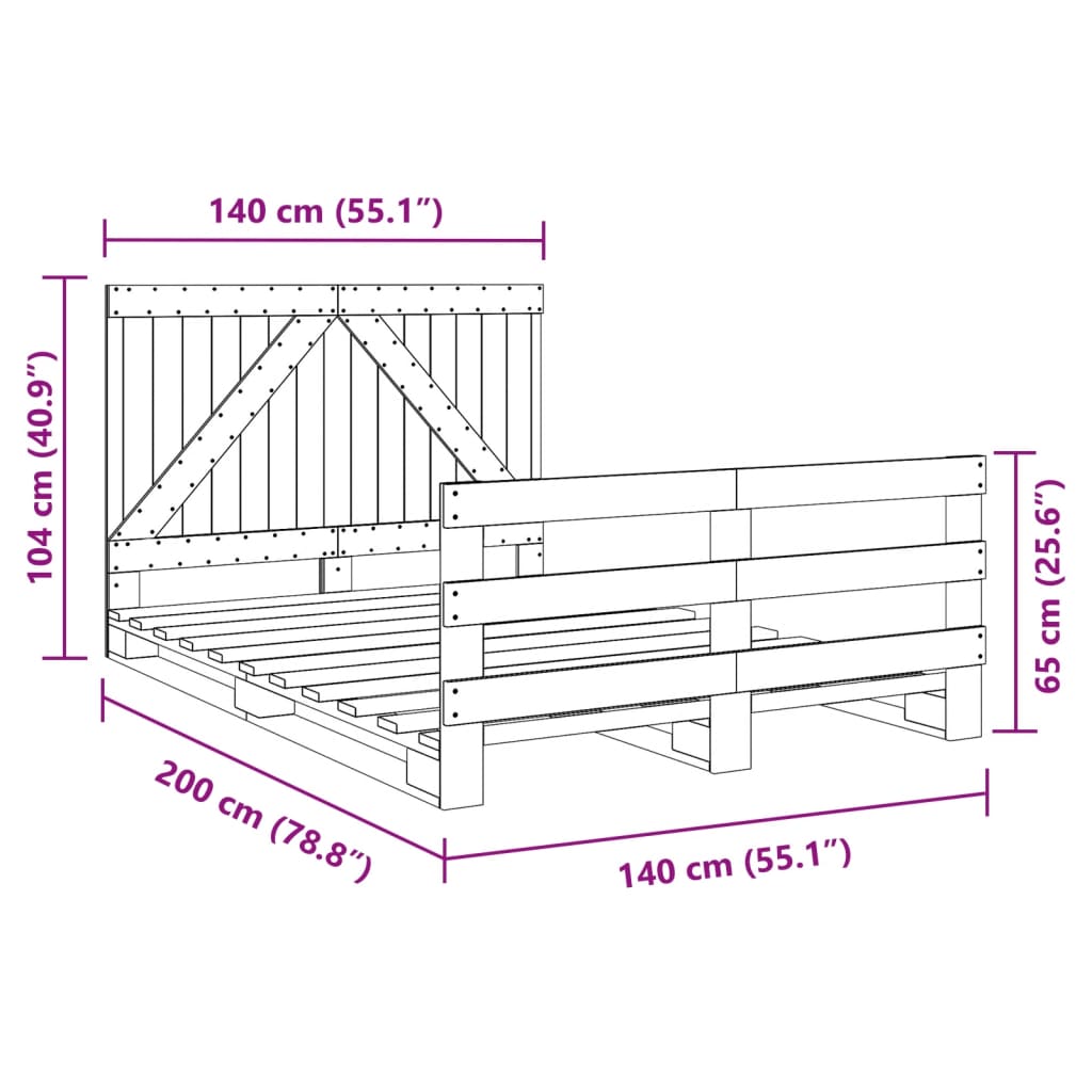 vidaXL Bed Frame without Mattress with Headboard 140x200 cm Solid Wood