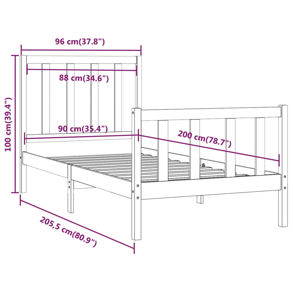 vidaXL Bed Frame without Mattress 90x200 cm Solid Wood