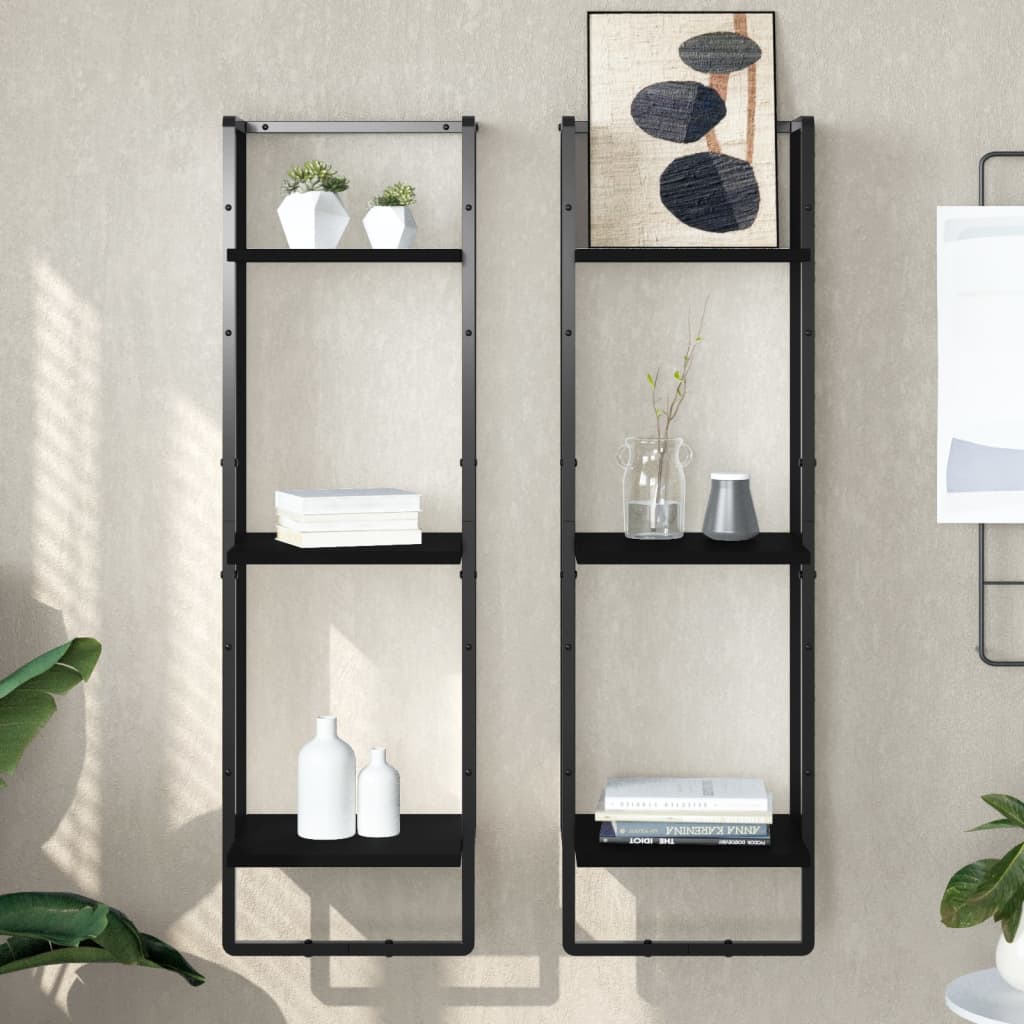 vidaXL 3-Tier Wall Shelf Black 30x25x100 cm Engineered Wood