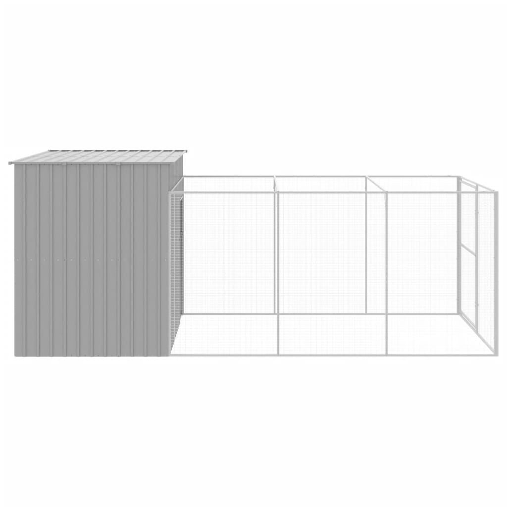 vidaXL Dog House with Run Light Grey 214x457x181 cm Galvanised Steel