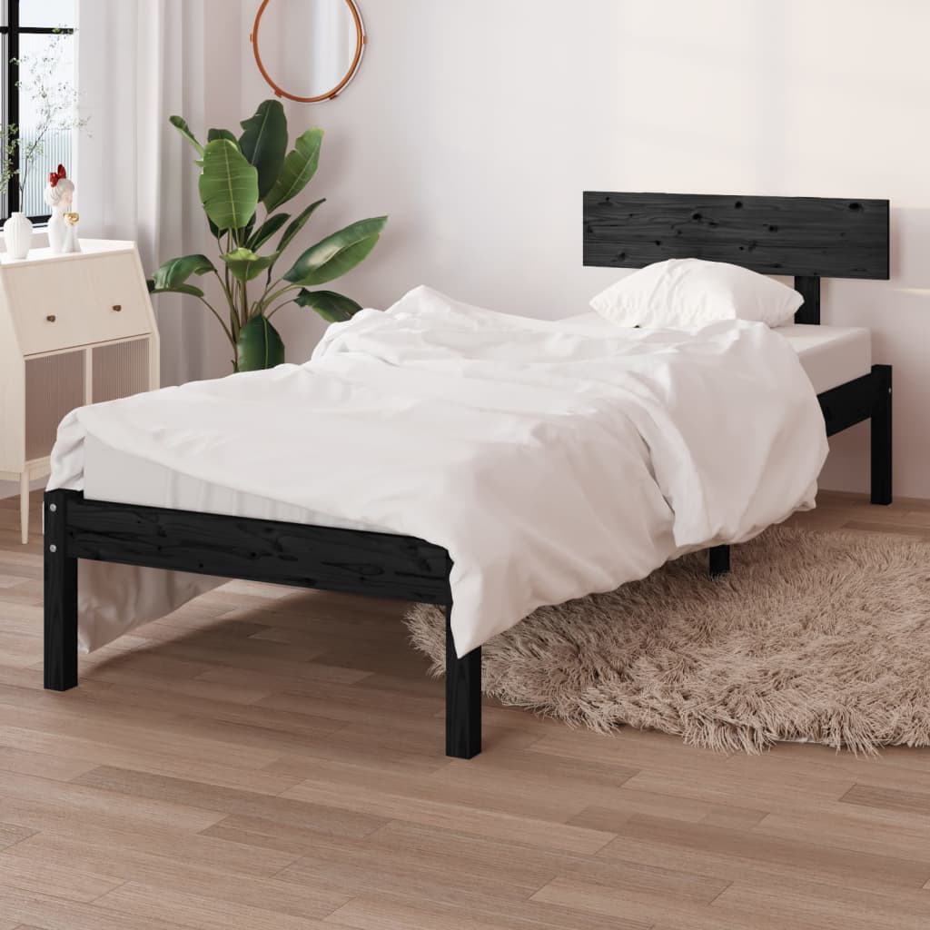 vidaXL Bed Frame without Mattress Black Solid Wood Small Single