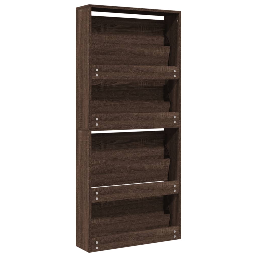 vidaXL Shoe Cabinet with Mirror 4-Layer Brown Oak 63x17x134 cm