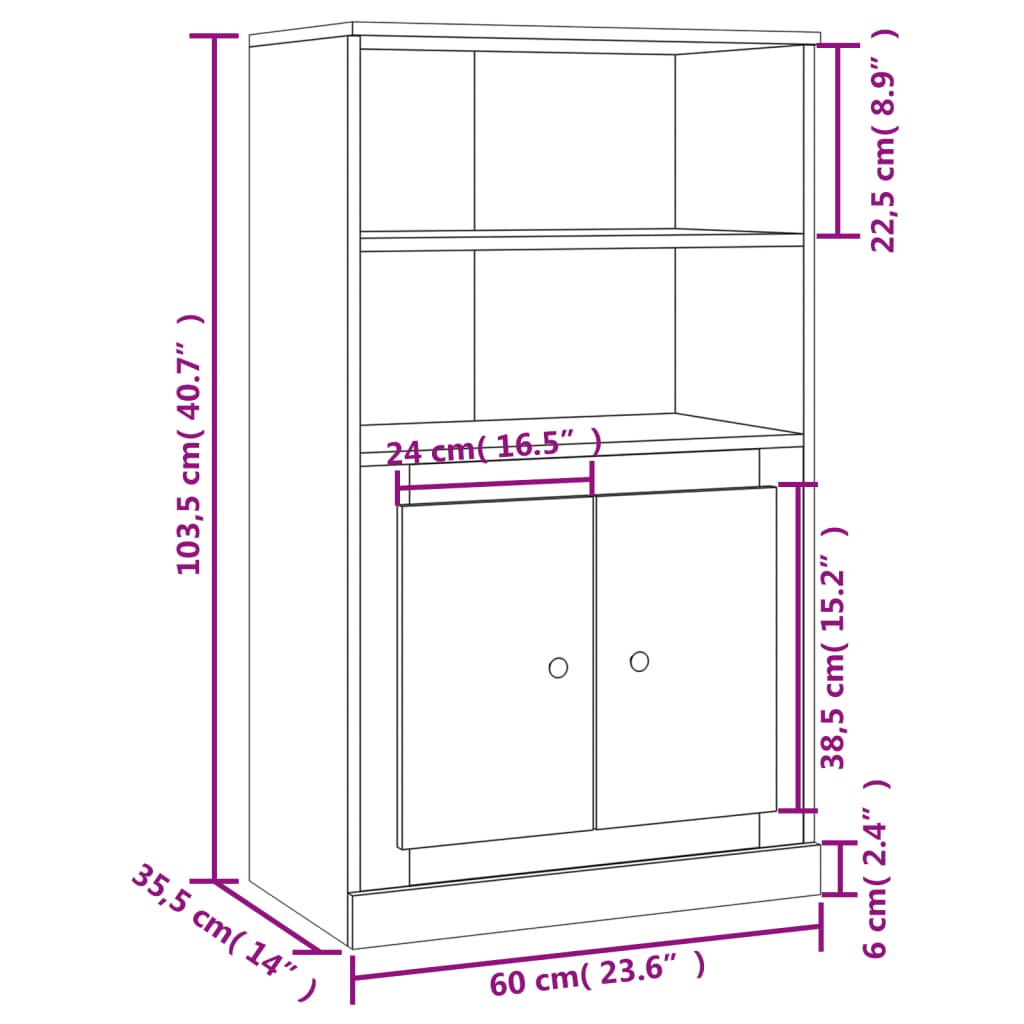 vidaXL Highboard High Gloss White 60x35.5x103.5 cm Engineered Wood