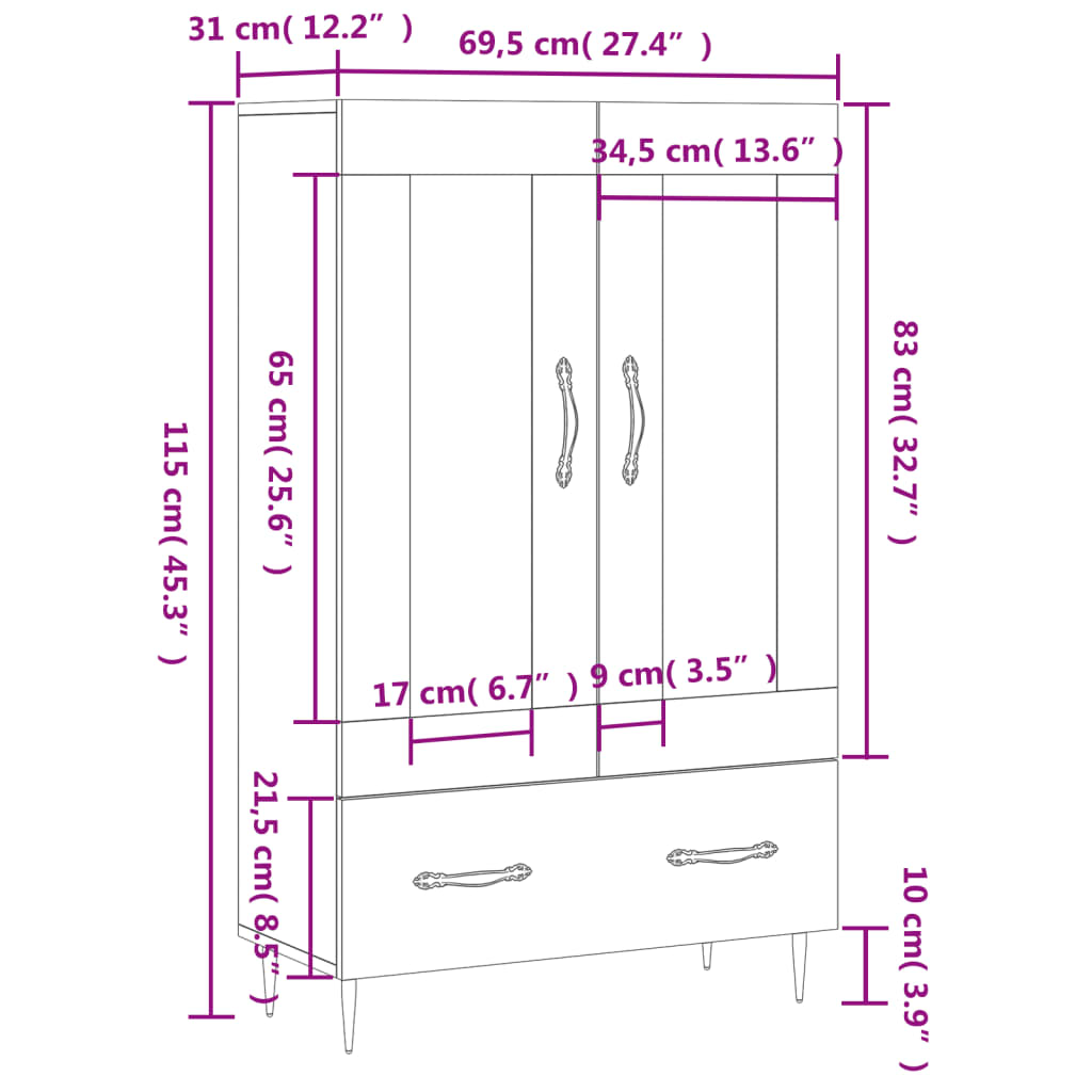 vidaXL Highboard Smoked Oak 69.5x31x115 cm Engineered Wood