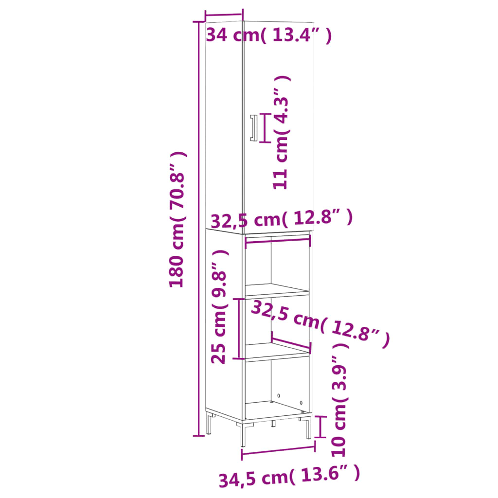 vidaXL Highboard Grey Sonoma 34.5x34x180 cm Engineered Wood