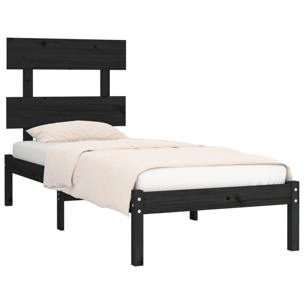 vidaXL Bed Frame without Mattress Black 90x190 cm Single Solid Wood