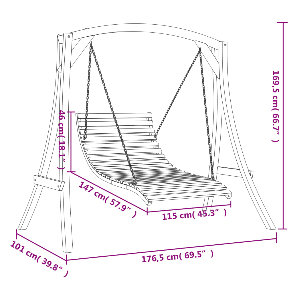 vidaXL Swing Bed Solid Wood Spruce with Teak Finish