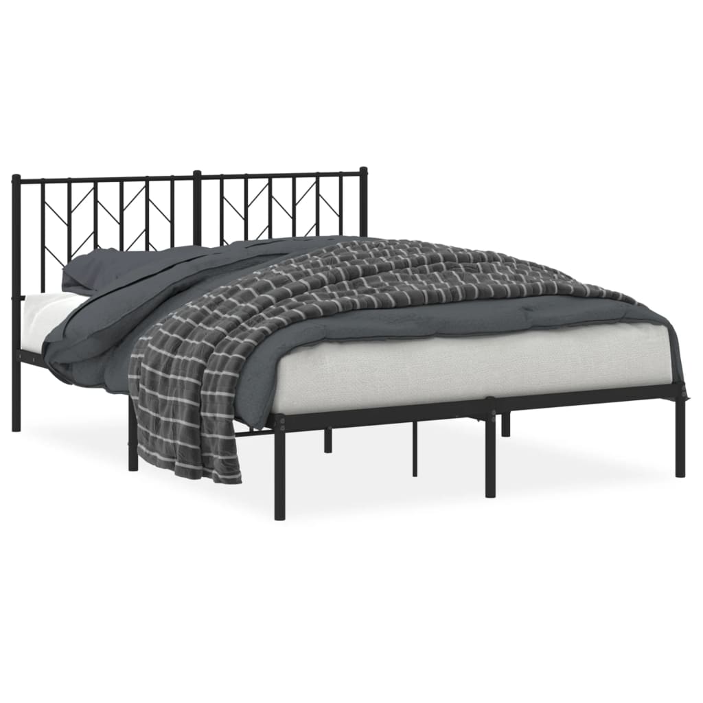 vidaXL Metal Bed Frame without Mattress with Headboard Black 140x200 cm