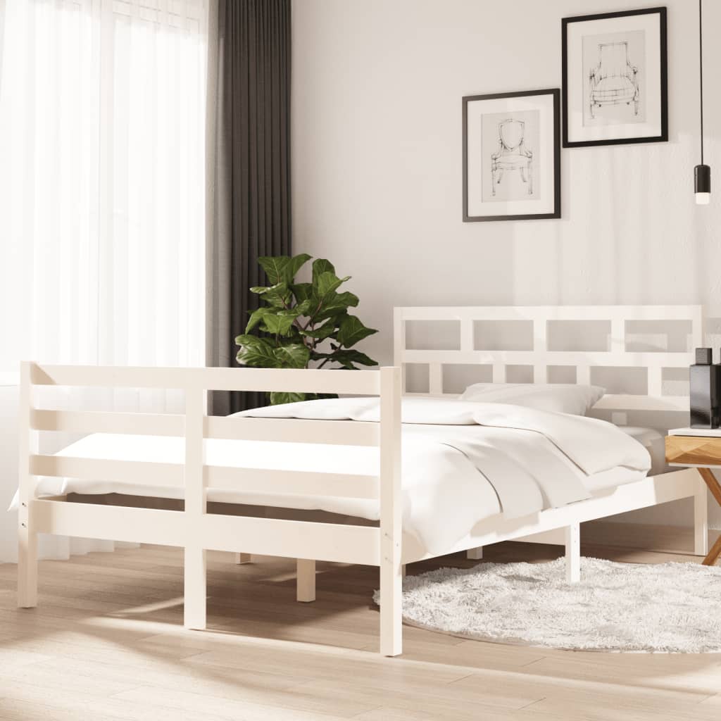 vidaXL Bed Frame without Mattress White Solid Wood 120x200 cm (810426+814185)