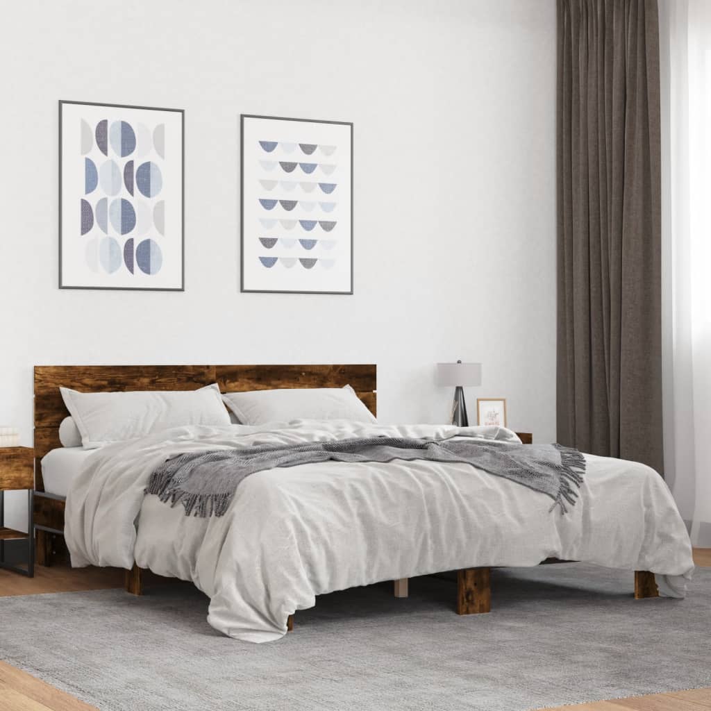 vidaXL Bed Frame without Mattress Smoked Oak 150x200 cm King Size