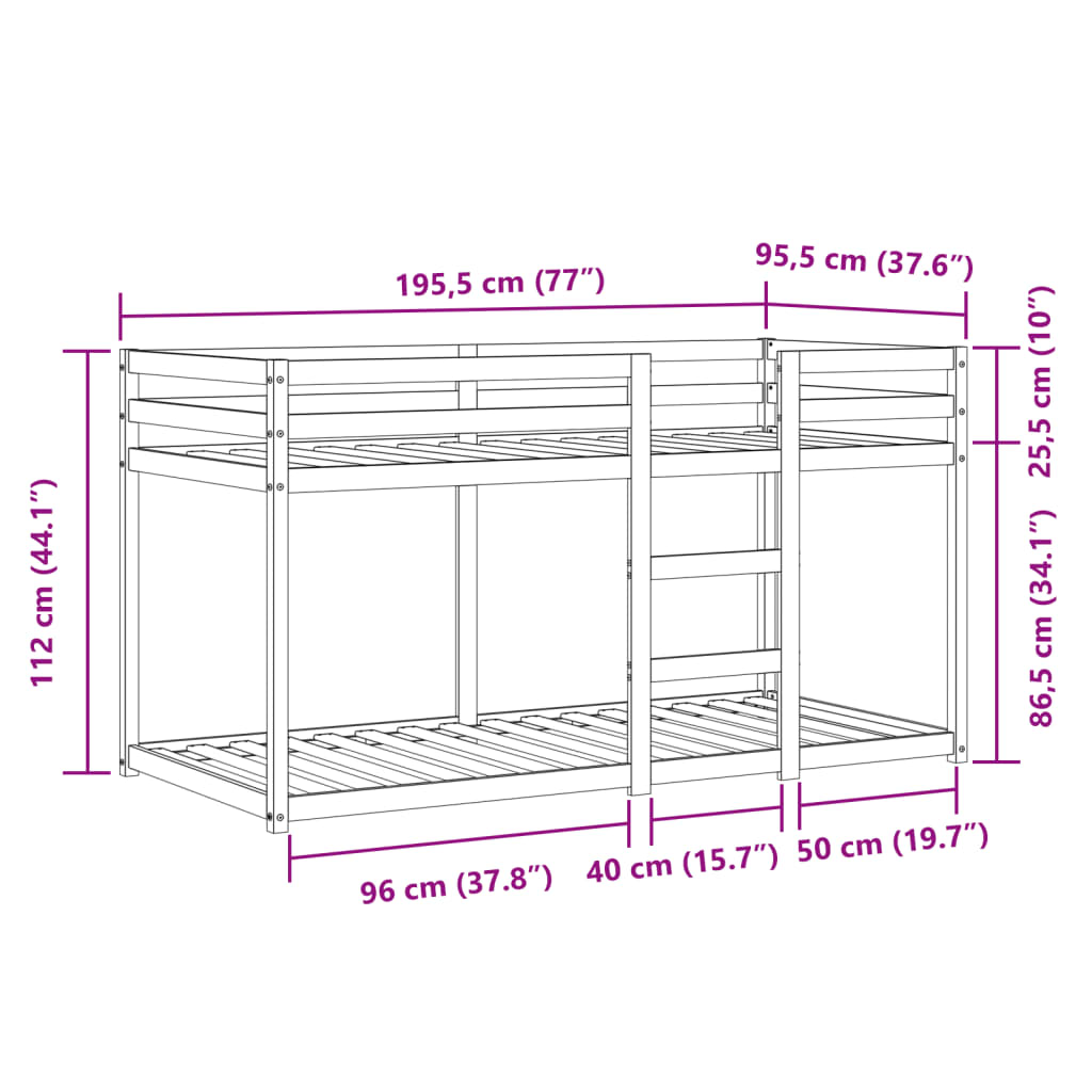 vidaXL Bunk Bed without Mattress White&Black 90x190 cm Single Solid Wood Pine