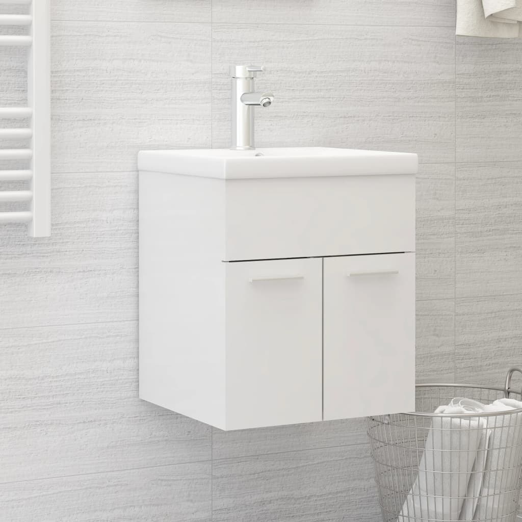 vidaXL Sink Cabinet with Built-in Basin High Gloss White Engineered Wood