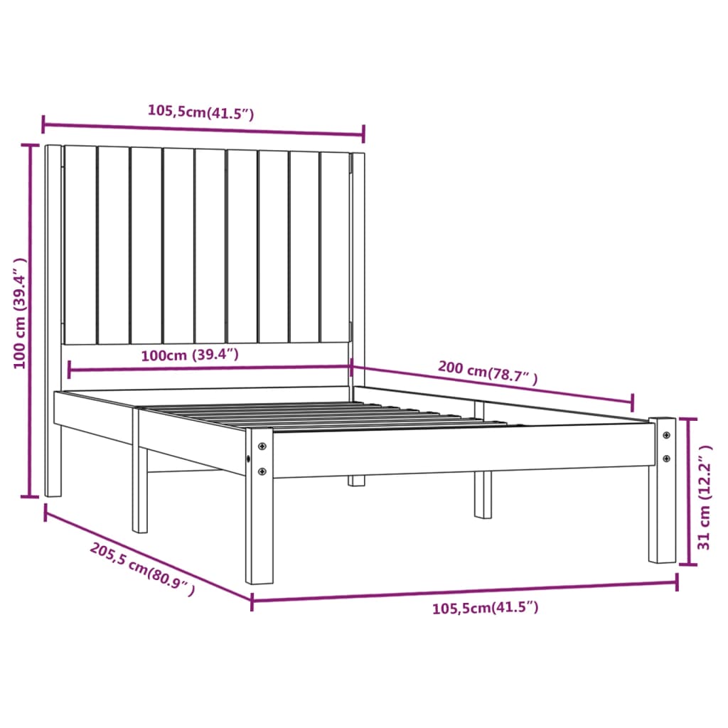 vidaXL Bed Frame without Mattress Honey Brown 100x200 cm Solid Wood Pine