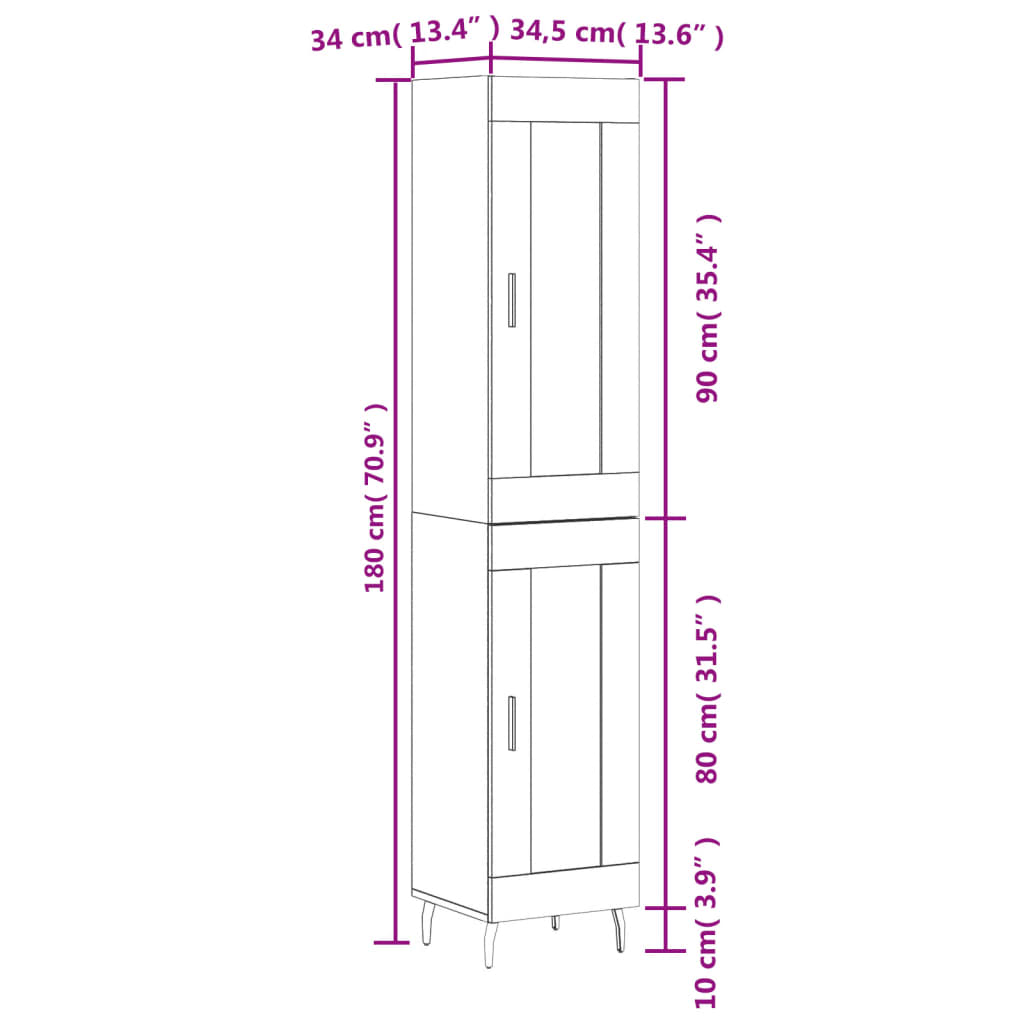 vidaXL Highboard Grey Sonoma 34.5x34x180 cm Engineered Wood