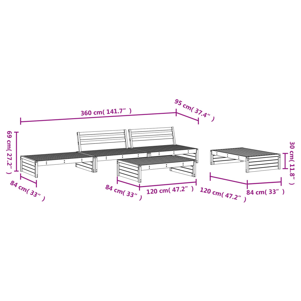 vidaXL 5 Piece Garden Lounge Set White Solid Wood Pine