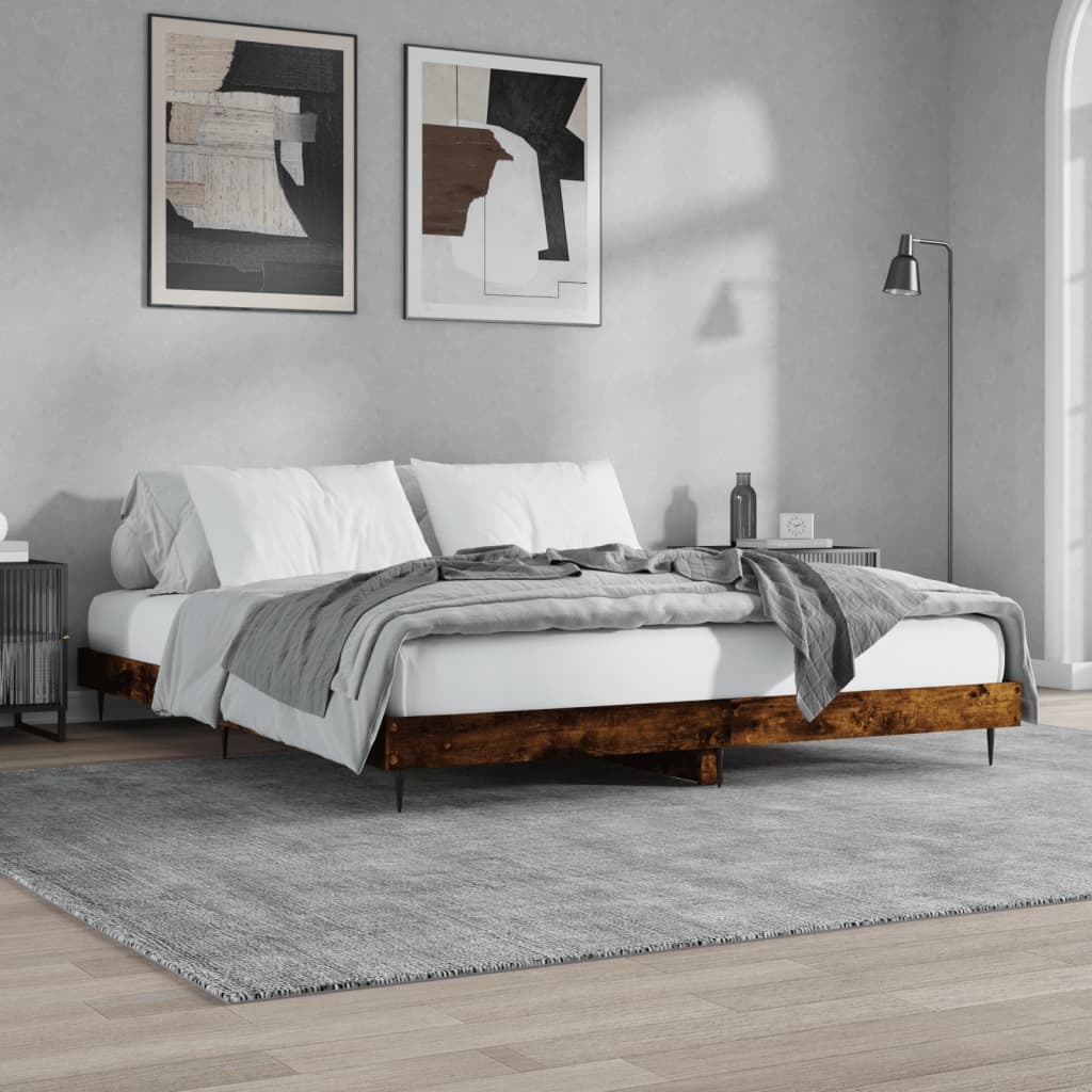 vidaXL Bed Frame without Mattress Smoked Oak 150x200 cm King Size Engineered Wood