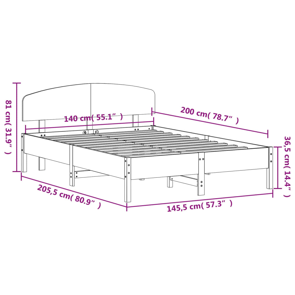 vidaXL Bed Frame without Mattress White 140x200 cm Solid Wood Pine