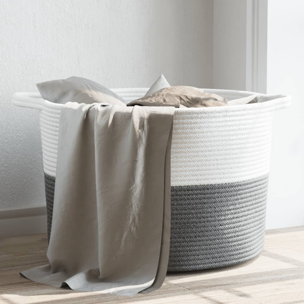 vidaXL Laundry Basket Grey and White Ø55x36 cm Cotton