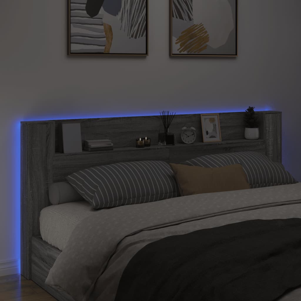 vidaXL Headboard Cabinet with LED Grey Sonoma 220x16.5x103.5 cm