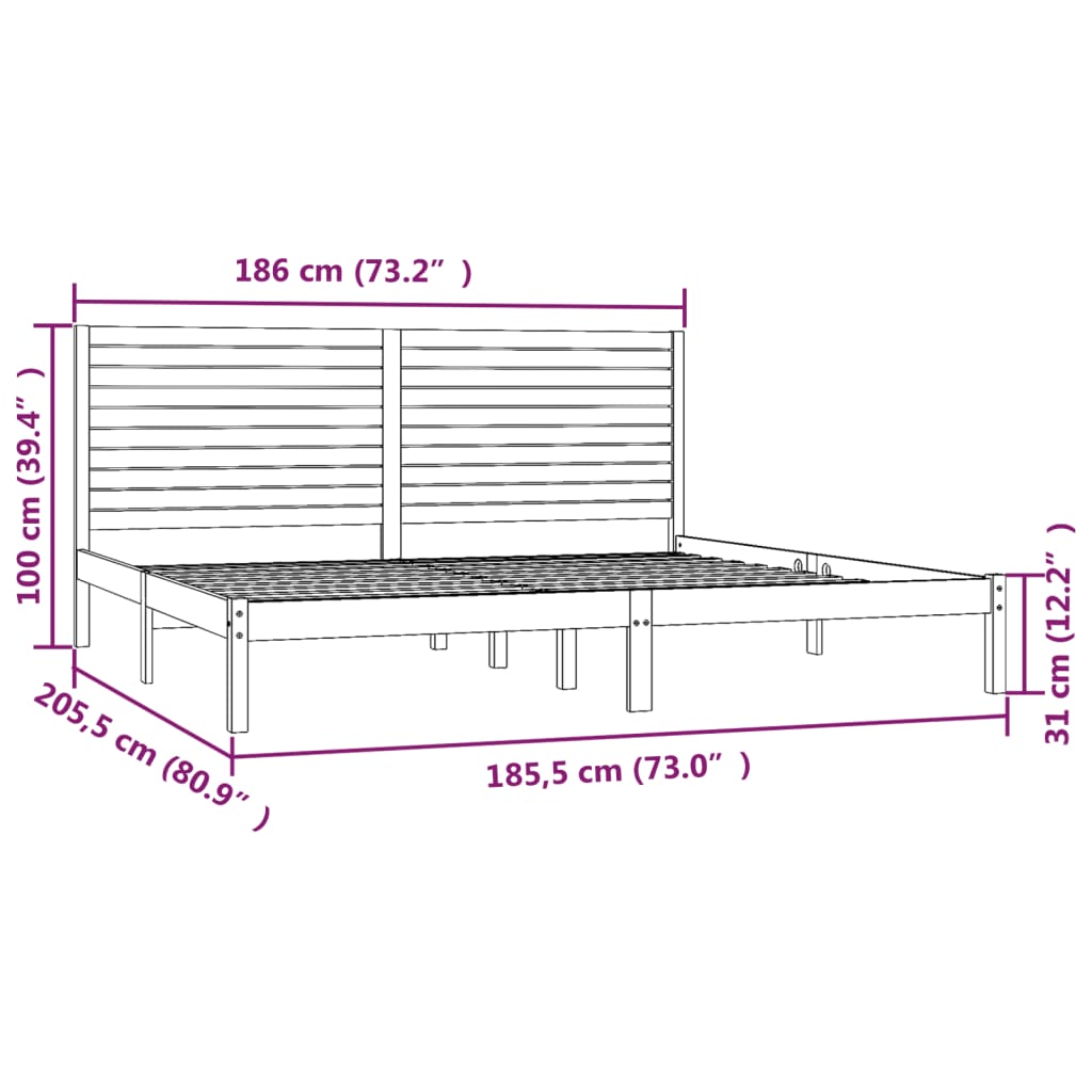 vidaXL Bed Frame White Solid Wood 180x200 cm Super King Size