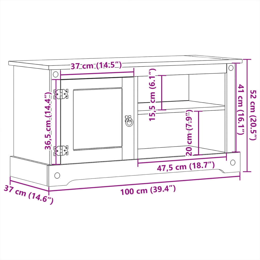 vidaXL TV Cabinet Corona 100x37x52 cm Solid Wood Pine