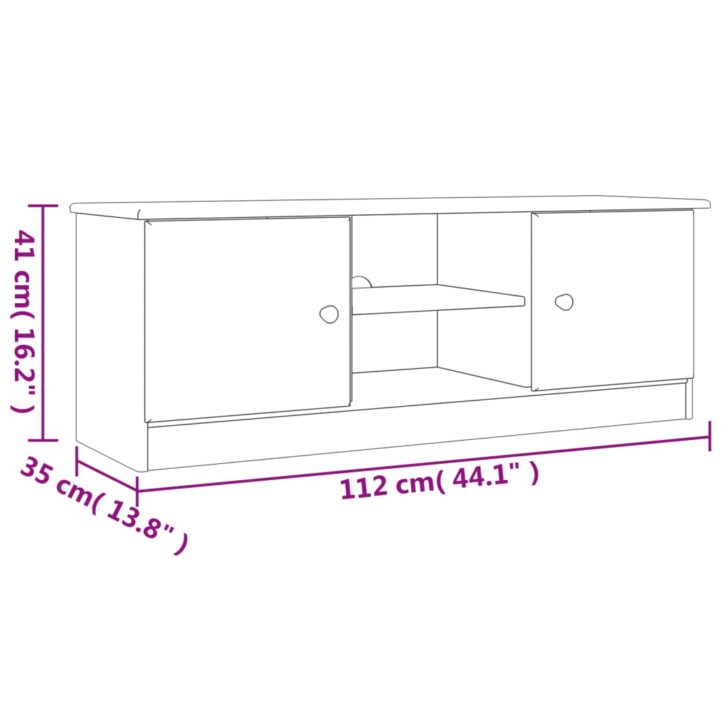 vidaXL TV Cabinet ALTA White 112x35x41 cm Solid Wood Pine