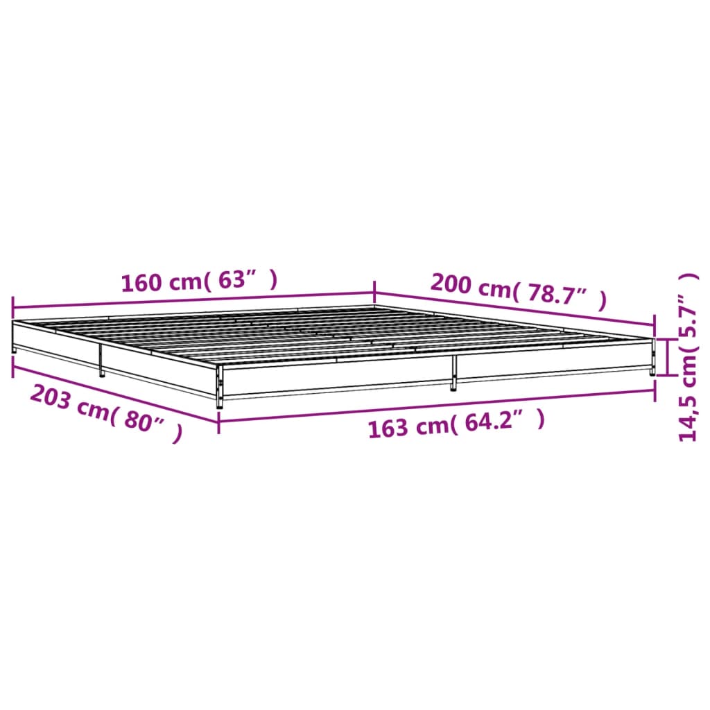 vidaXL Bed Frame without Mattress Brown Oak 160x200 cm