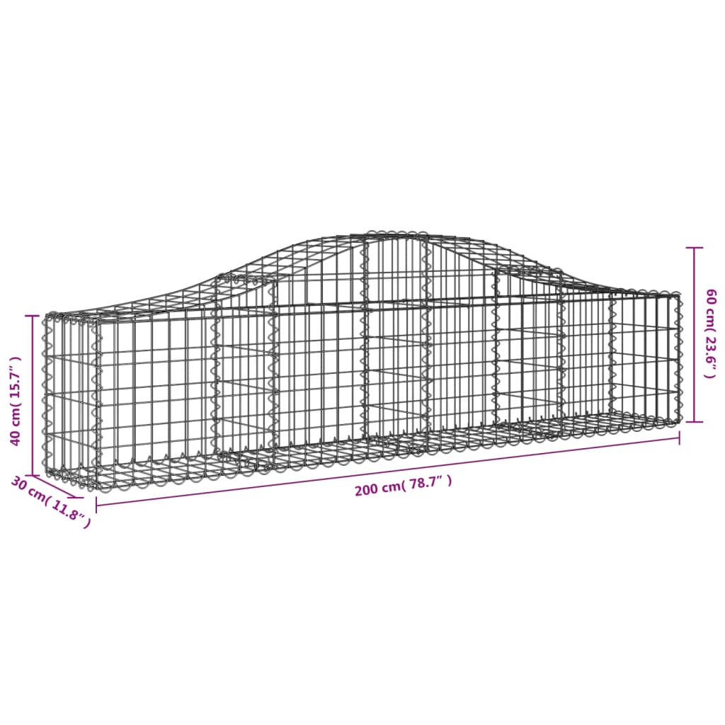 vidaXL Arched Gabion Baskets 2 pcs 200x30x40/60 cm Galvanised Iron