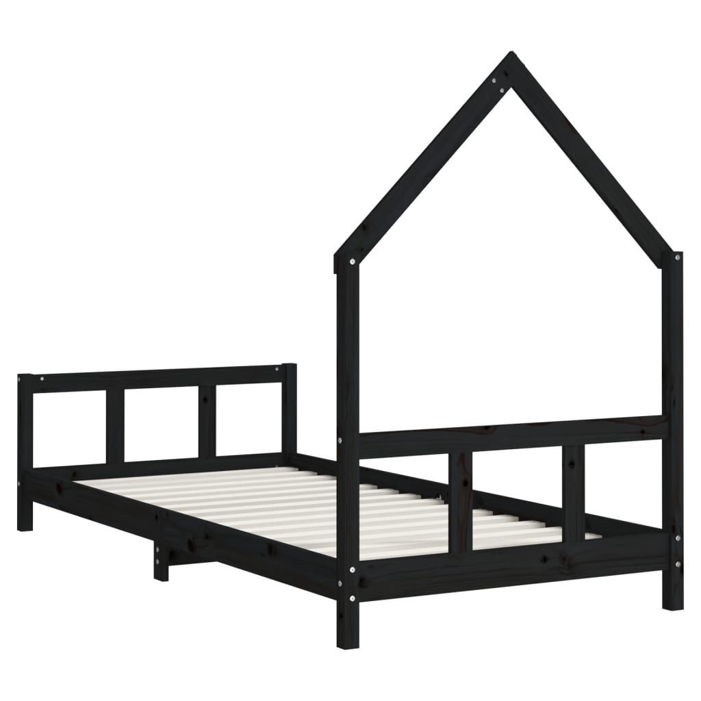 vidaXL Kids Bed Frame Black 90x200 cm Solid Wood Pine