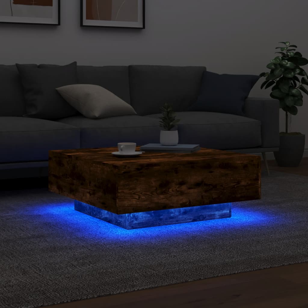 vidaXL Coffee Table with LED Lights Smoked Oak 80x80x31 cm