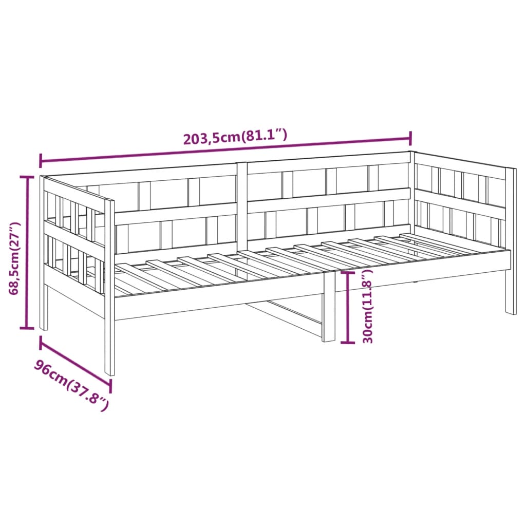 vidaXL Day Bed without Mattress Grey Solid Wood Pine 90x200 cm