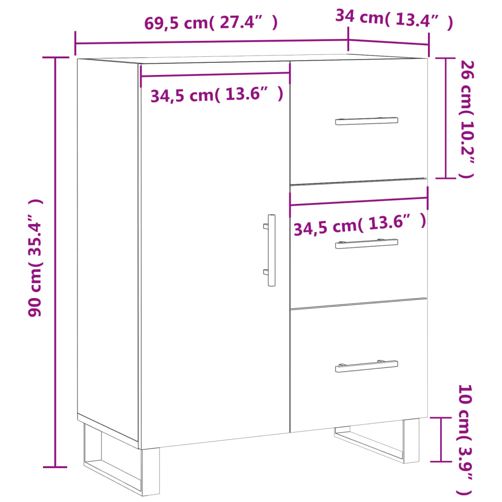 vidaXL Sideboard High Gloss White 69.5x34x90 cm Engineered Wood