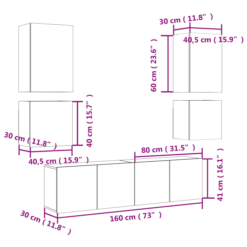 vidaXL 6 Piece TV Wall Units Brown Oak Engineered Wood