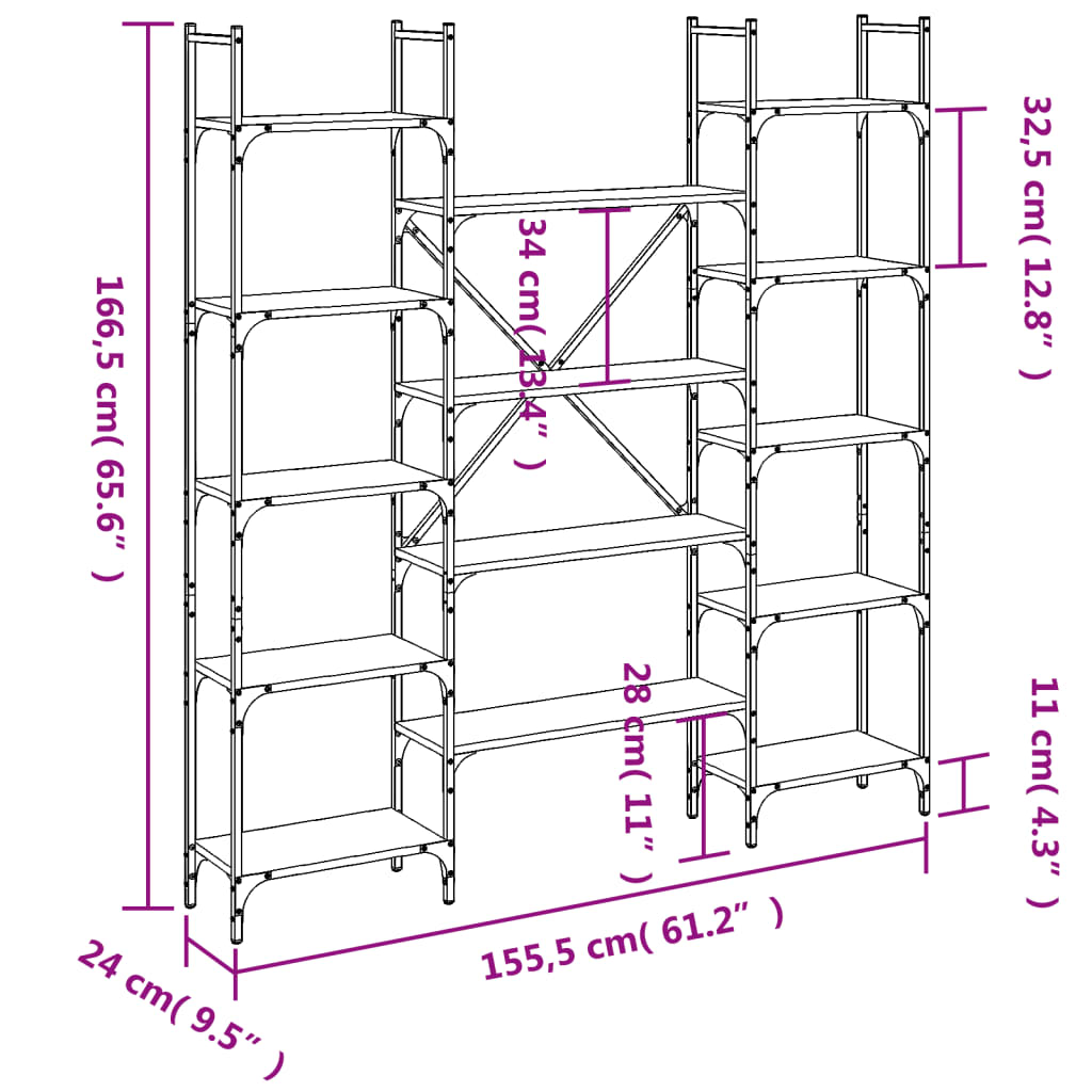 vidaXL Bookshelf Grey Sonoma 155.5x24x166.5 cm Engineered Wood