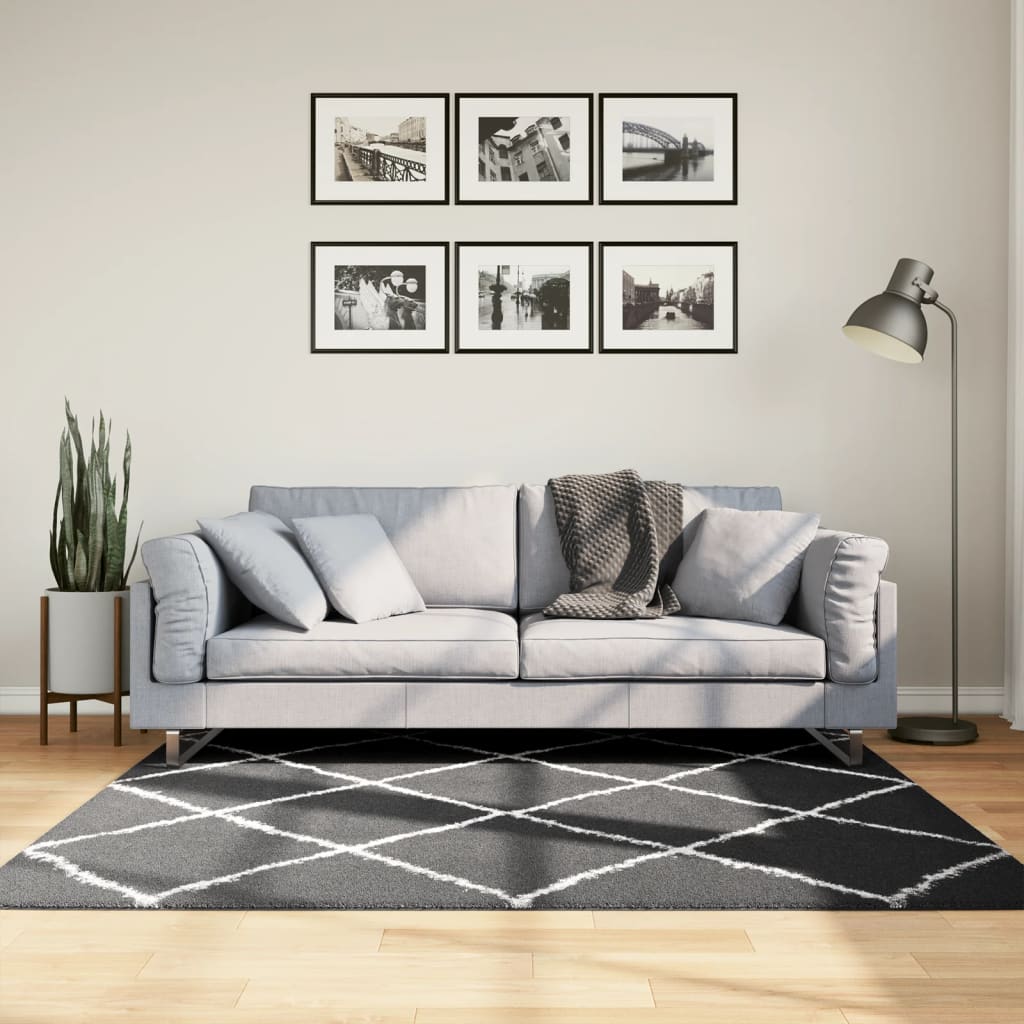 vidaXL Shaggy Rug PAMPLONA High Pile Modern Black and Cream 160x160 cm