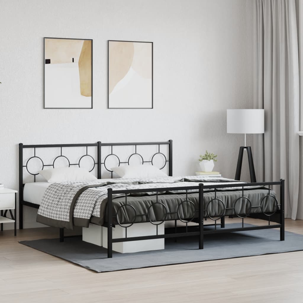 vidaXL Metal Bed Frame without Mattress with Footboard Black 180x200 cm Super King