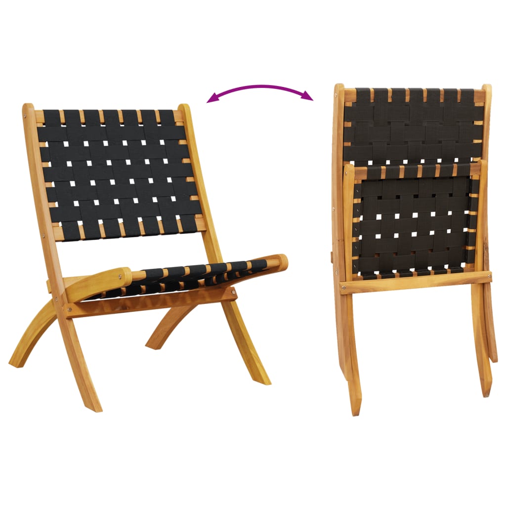 vidaXL Folding Garden Chairs 2 pcs Black Solid Wood Acacia and Fabric