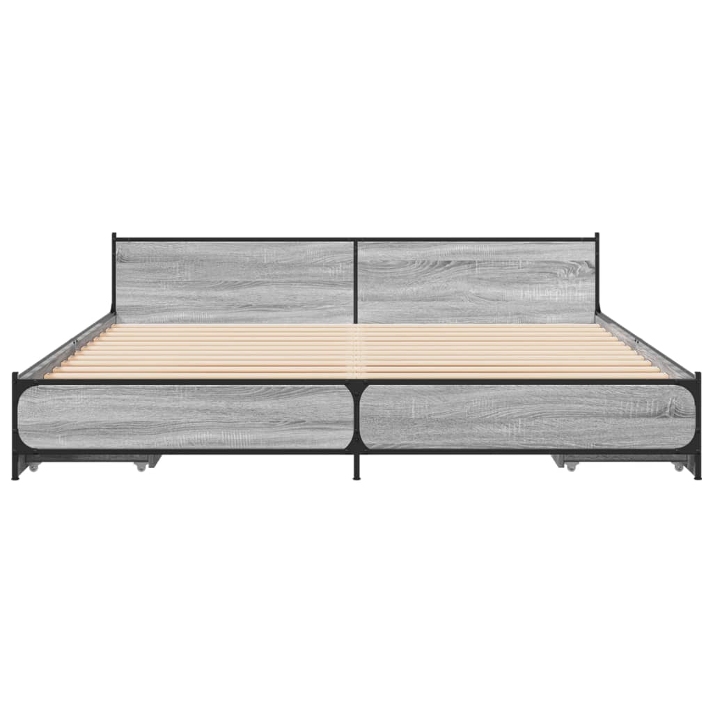 vidaXL Bed Frame with Drawers without Mattress Grey Sonoma 200x200 cm