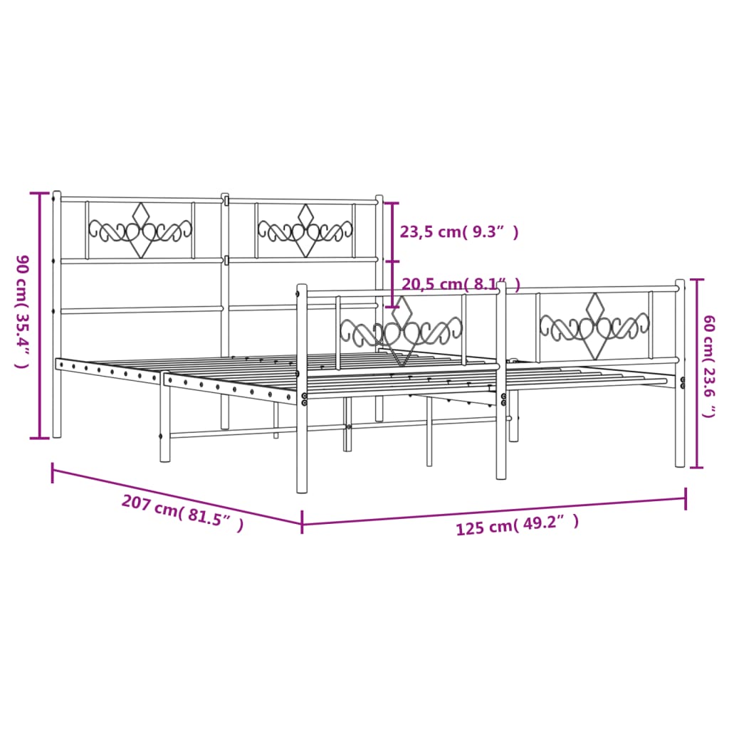 vidaXL Metal Bed Frame without Mattress with Footboard Black 120x200 cm