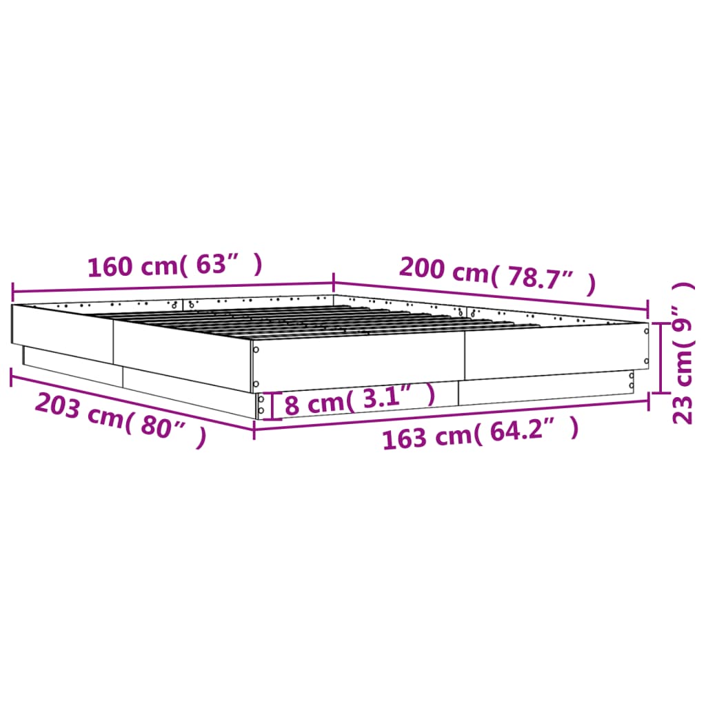 vidaXL Bed Frame without Mattress Brown Oak 160x200 cm