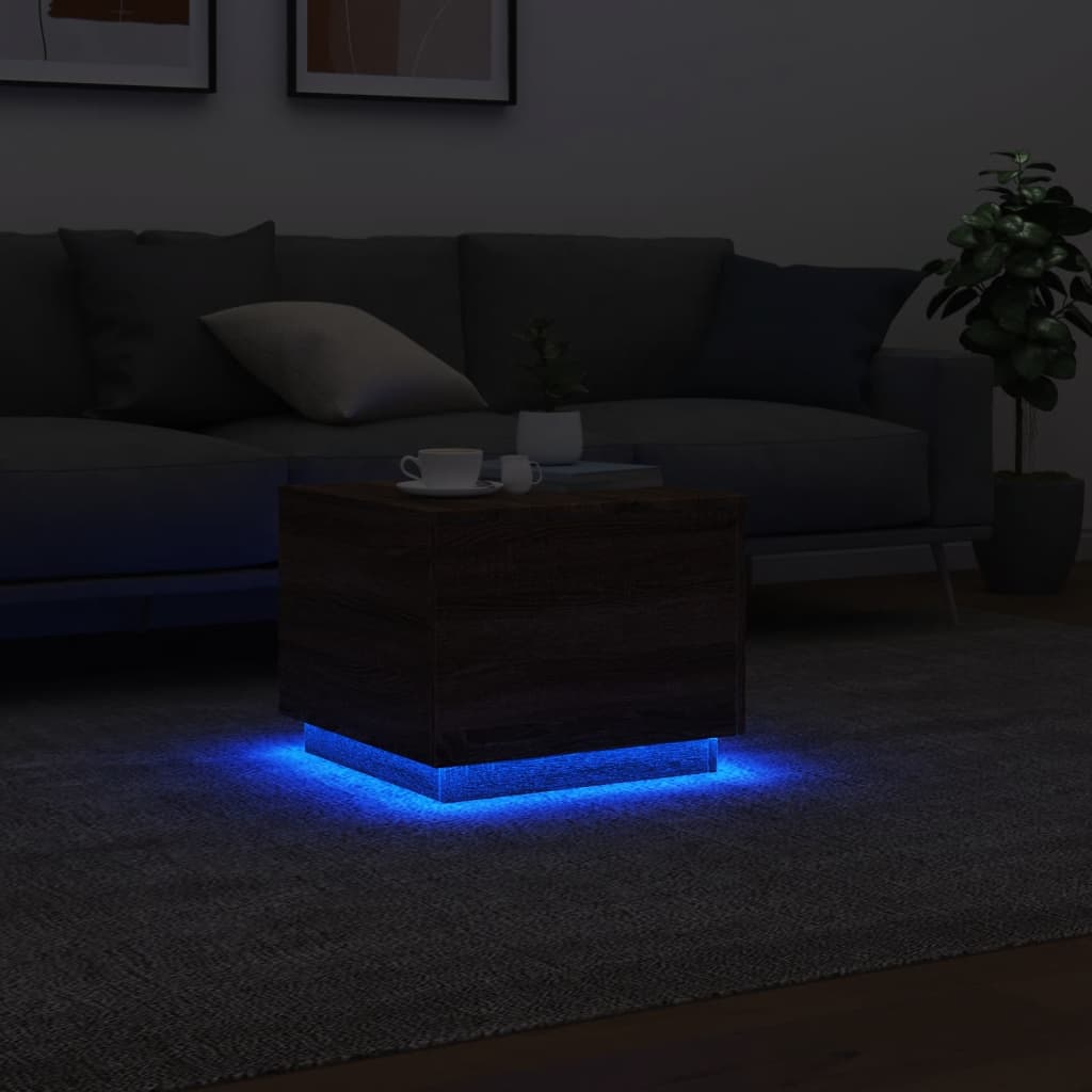 vidaXL Coffee Table with LED Lights Brown Oak 50x50x40 cm