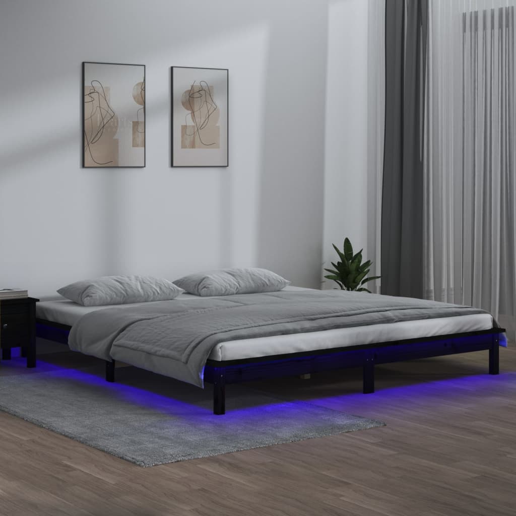 vidaXL LED Bed Frame without Mattress Black 120x190 cm Small Double Solid Wood