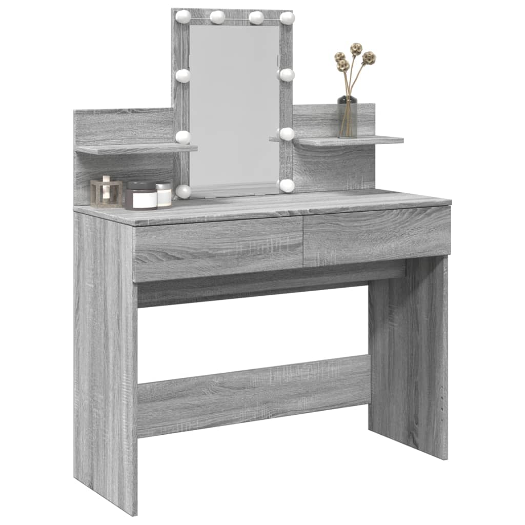 vidaXL Dressing Table with LED Grey Sonoma 100x40x130 cm