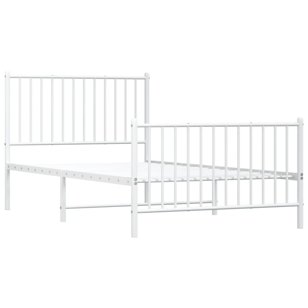 vidaXL Metal Bed Frame without Mattress with Footboard White 100x190 cm