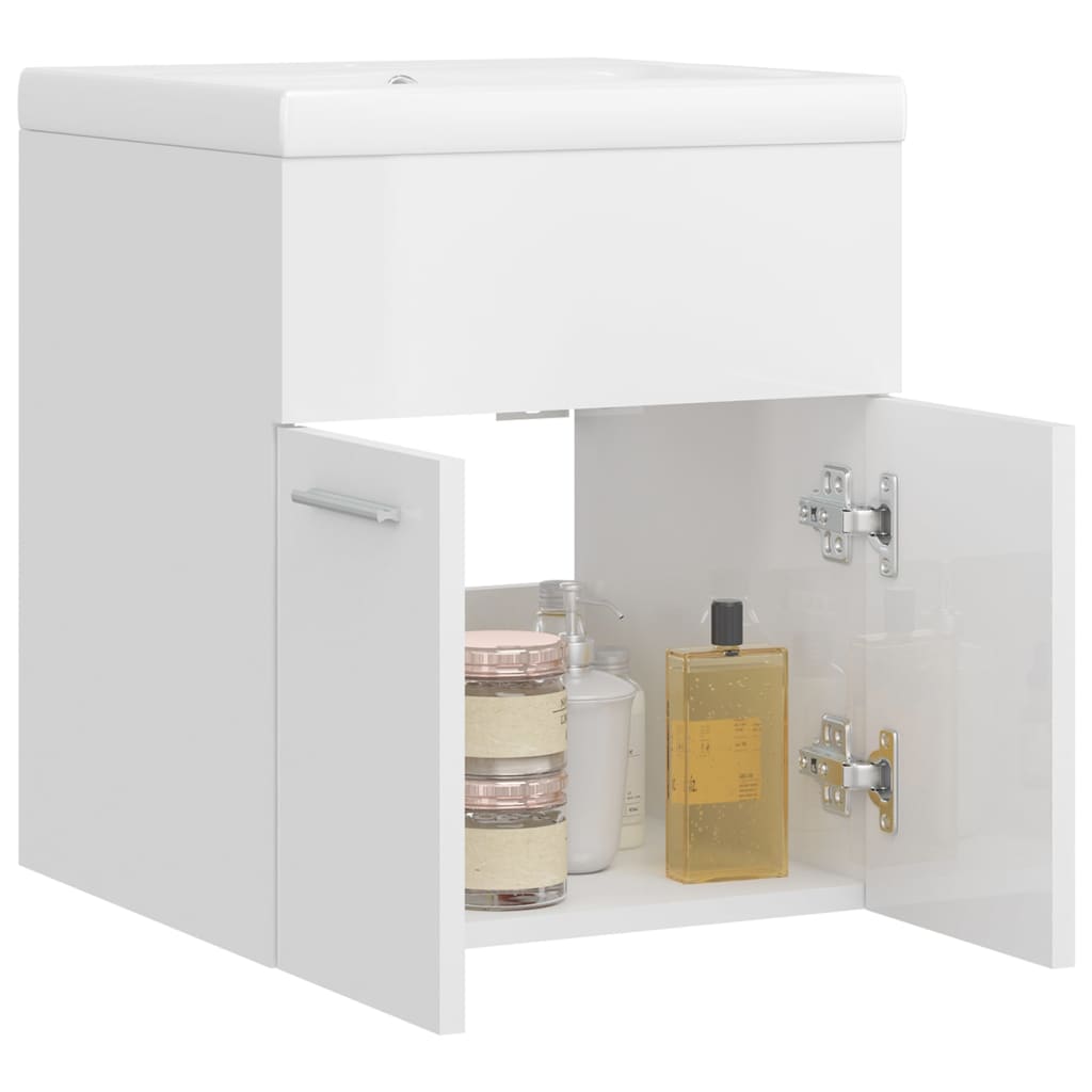 vidaXL Sink Cabinet with Built-in Basin High Gloss White Engineered Wood