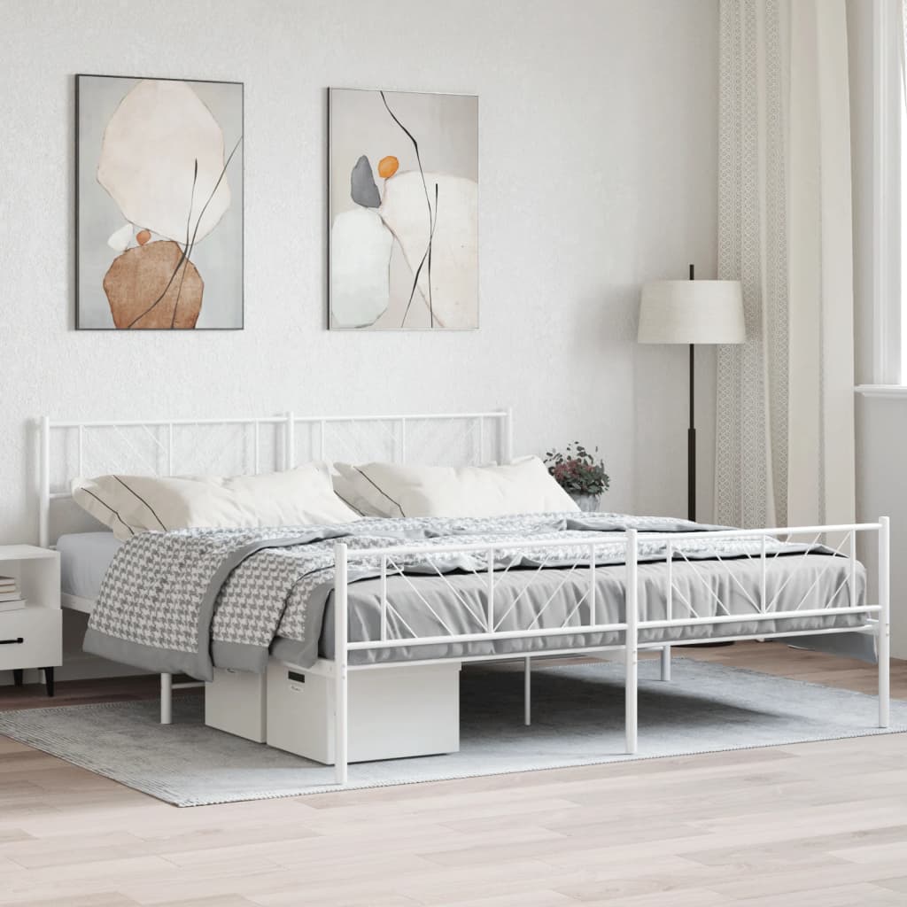 vidaXL Metal Bed Frame without Mattress with Footboard White 193x203 cm