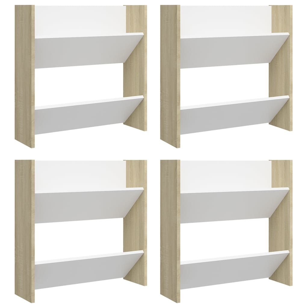 vidaXL Wall Shoe Cabinets 4 pcs White&Sonoma Oak 60x18x60 cm Engineered Wood