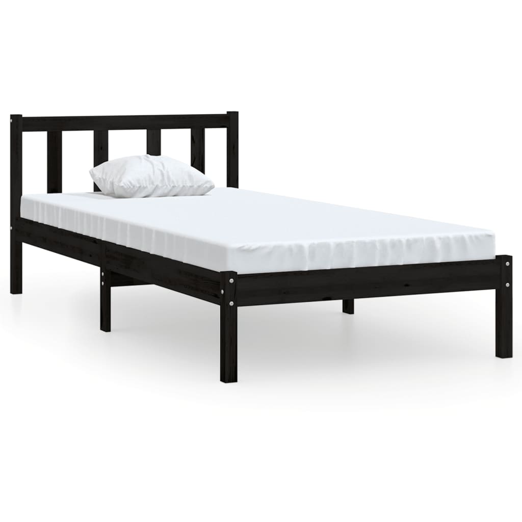 vidaXL Bed Frame without Mattress Black Solid Wood 90x200 cm