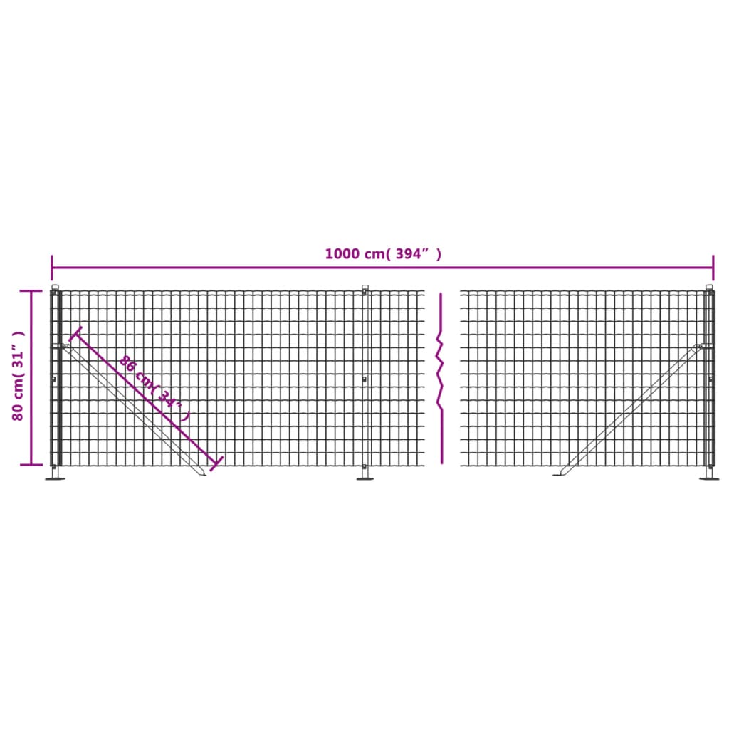 vidaXL Wire Mesh Fence with Flange Anthracite 0.8x10 m