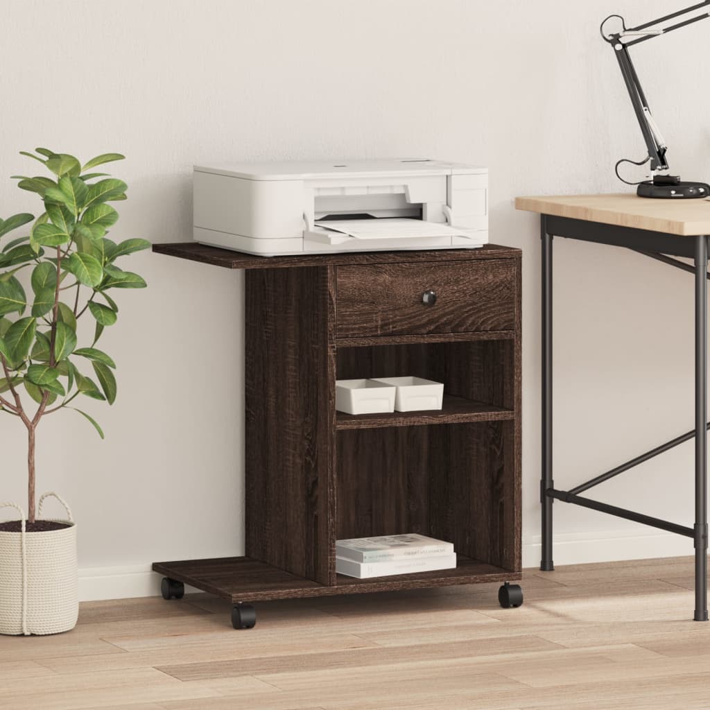 vidaXL Printer Stand with Wheels Brown Oak 60x40x68.5 cm